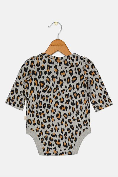 GAP Toddlers Girl Animal Print Long Sleeves Bodysuit, Grey