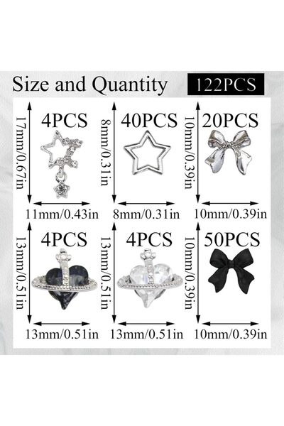 Choice TZ-32 122 قطعة من دلايات الأظافر على شكل نجمة، دلايات أظافر فضية ثلاثي...