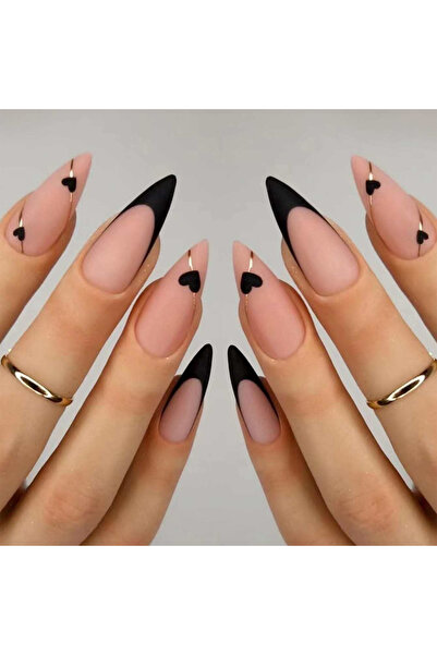 Choice أظافر برتقالية 24 قطعة، أظافر قصيرة وردية مربعة الشكل، أطراف أصابع فرنسية، أظافر صناعية بتصميم حب حلو