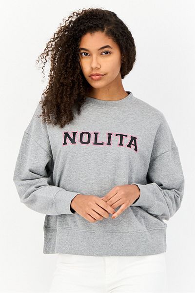 Nolita Women Crew Neck Long Sleeves Brand Logo Sweatshirt, Grey