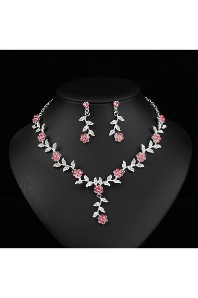 Choice Silver-plated pink diamond Factory Direct Supply European and American Necklace Set Bride Retro Vers