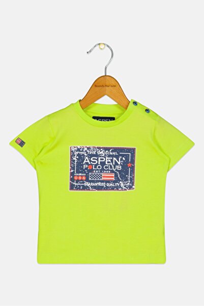 Aspen Polo Club تي شيرت مطبوع عليه رسوميات للأولاد الصغار، باللون الأخضر اللي...