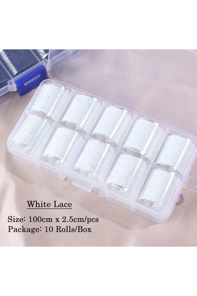 Choice مجموعة من 24 ورقًا أبيض و10 لفات/صندوق من رقائق تزيين الأظافر باللونين...