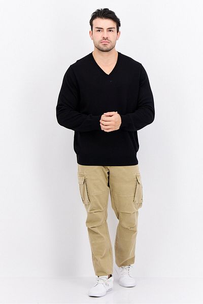 Perry Ellis Men V-neck Plain Long Sleeves Sweatshirt, Black