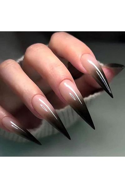 Choice CJCY-75 24 piece long pointed black gradient pattern glossy fake nail set enhances your Halloween st