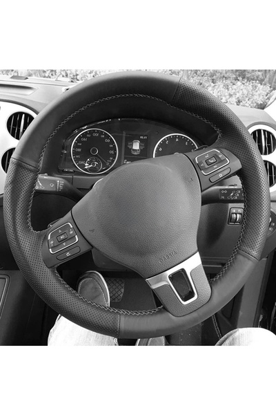Choice غطاء عجلة قيادة السيارة بخيوط سوداء من الجلد الصناعي المضفر لسيارة فول...