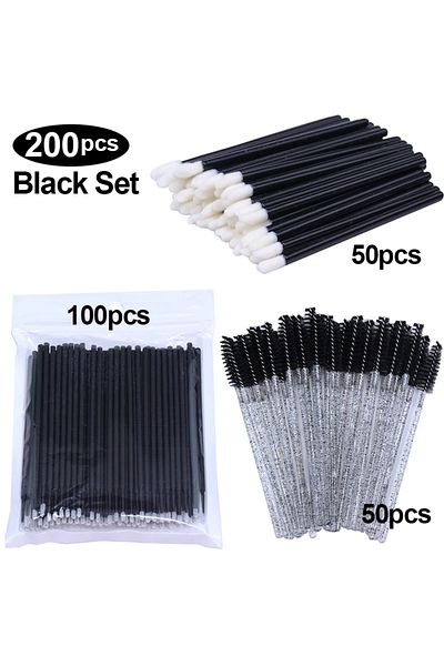 CNKESS 200pcs black set CNKESS 200Pcs DisposableEyelash Brush Lash Extesion Mascara Wands Spoolies Tools Se