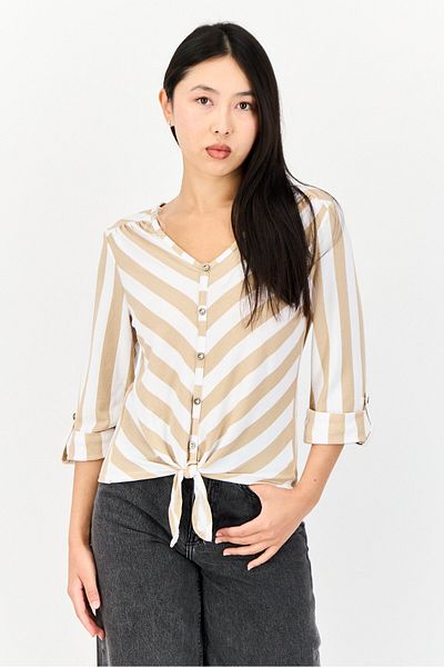 Adrienne Vittadini Women V Neck 3/4 Sleeve Striped Blouse, Multicolor