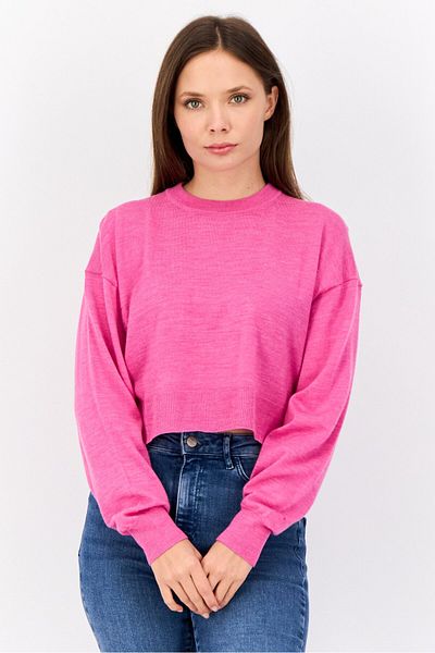 Esprit Women Crew Neck Knitted Cropped Sweater, Pink