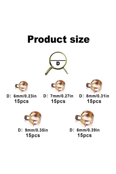 Choice 75Pcs 6-10mm Manganese Steel Spring Driven Hose Clamp Low Pressure Air Clamp Fastener Sorting Kit...