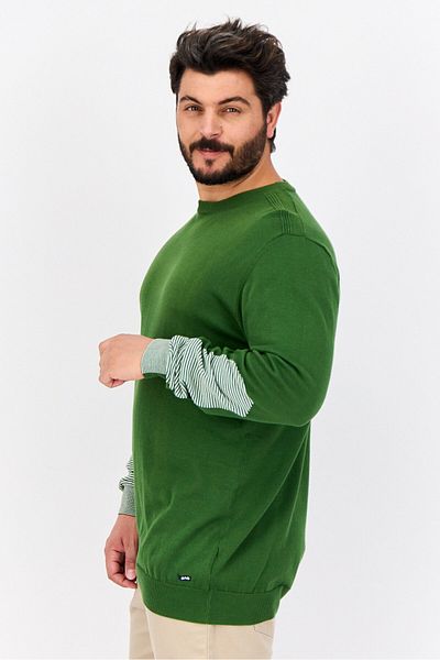 GAS Men Crew Neck Textured Long Sleeve Sweatshirt, Green