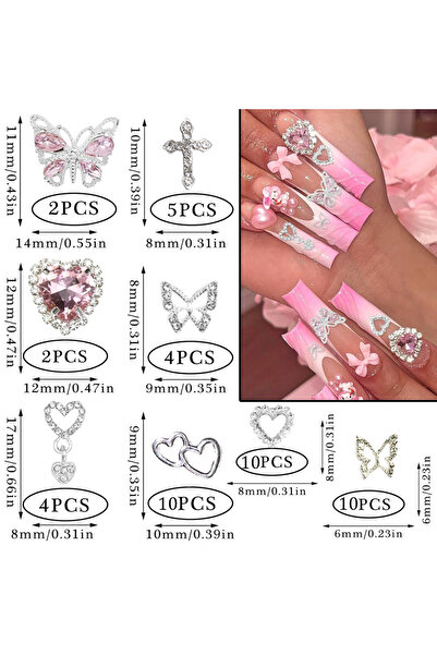 Choice TZ-48 47 قطعة من زينة أظافر الفراشة ثلاثية الأبعاد، زينة أظافر الصليب ...