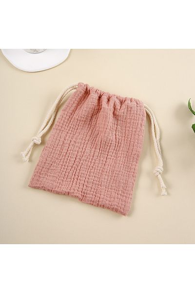 Choice Hide powder INS double-layer rope drawstring storage bag pure cotton crepe printed cloth Muslin baby
