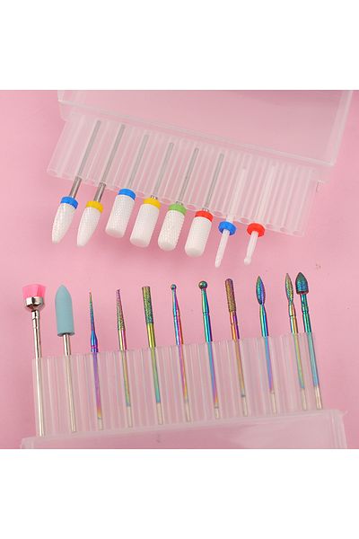 Asentale 19pcs Nail Bits 19pcs Nail Drill Bits Sets 3/32 Inch Cuticle Electric Nail File And Ceramic Acrylic
