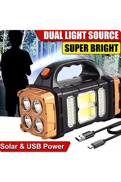 Choice Red red 1pc Portable rechargeable flashlight, solar powered LED light with COB work light, rechargea