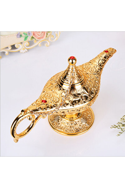 Choice مصباح سحري معدني كبير الحجم ذهبي اللون، مصباح زيتي عتيق، موقد بخور، ديكور منزلي