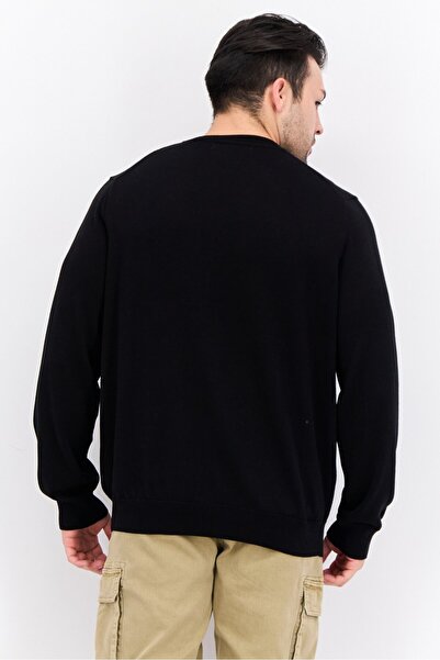 Perry Ellis Men V-Neck Plain Long Sleeves Sweatshirt, Black