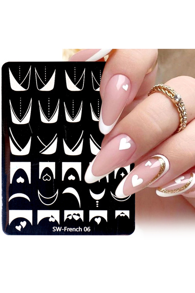 Choice قالب رسم لوحة ختم فن الأظافر الفرنسي SW-French 06، خطوط هندسية، زهور، ...