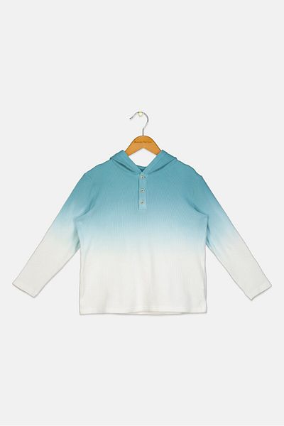 Andy & Evan Kids Boy Ombre Print Long Sleeves Hoodie, Aqua/white