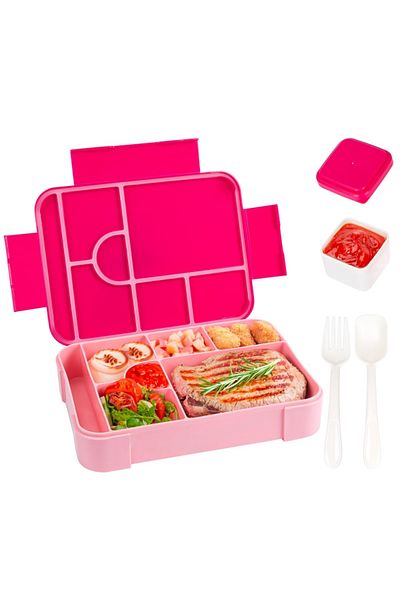Choice 1330ml 1 7grid Rose Red 1pc Divided Bento Box Large Capacity Microwave Lunch Box With Fork Spoon Lea
