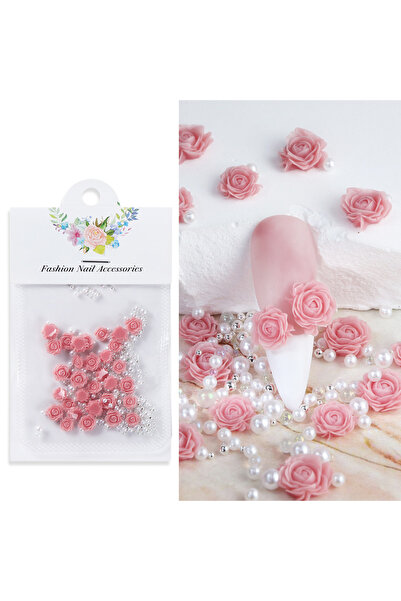 Choice LF 30 قطعة من الورود المنحوتة المتدرجة مع خرز فولاذي ولؤلؤي لأظافرك