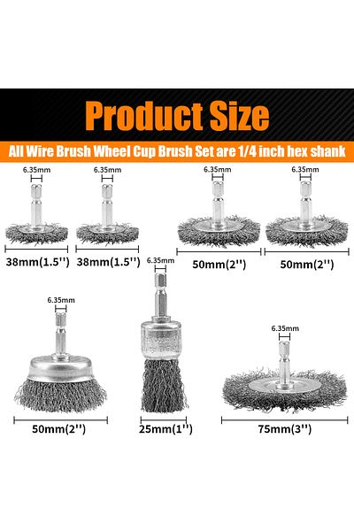 Choice 7pcs set 3/7Pcs Wire Brush Wheel Cup Brush Set Wire Brush for Drill 1/4 Inch Hexagonal Handle for D