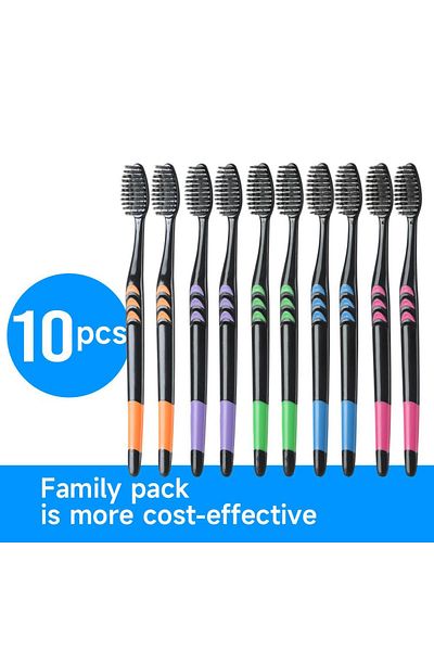 Choice black 10 Pcs Family pack toothbrush, Bamboo Charcoal Soft Bristles Toothbrush, Travel Carry Color ra