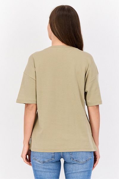 Esprit Women Crew Neck Plain T-shirt, Light Olive