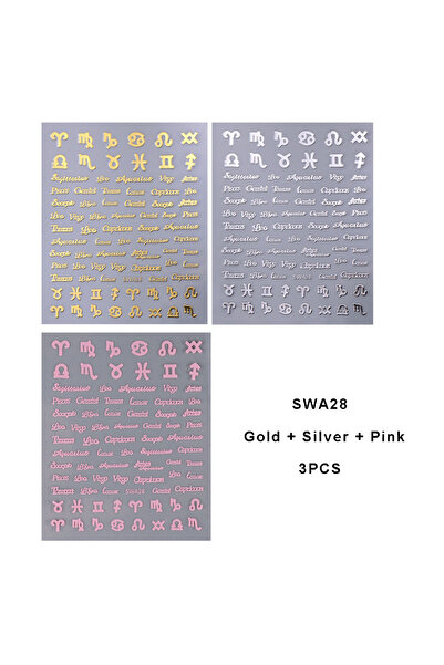 Choice مجموعة ملصقات أظافر SWA28-3 قطع، مكونة من 3 قطع، برموز أبجدية الأبراج،...