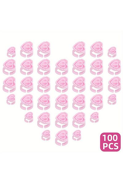 Choice 100 قطعة - وردي 100 قطعة حلقات غراء وأكواب غراء ذكية وحامل غراء الرموش وأكواب غراء على شكل قلب وحلقات غراء الرموش Fann