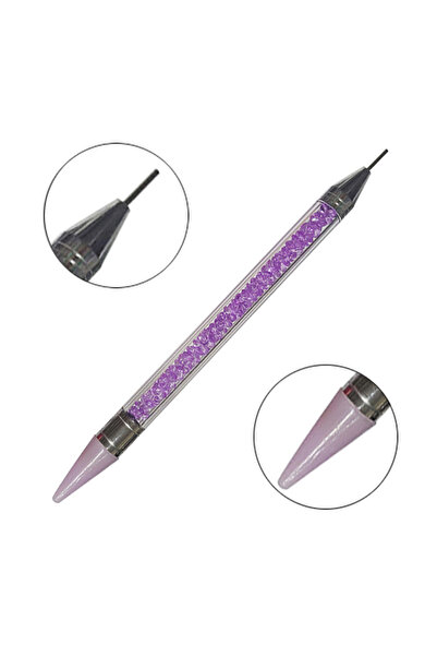 Choice قلم شمع أبيض مزدوج الرأس لتزيين الأظافر باللون البنفسجي، مزين بأحجار ا...