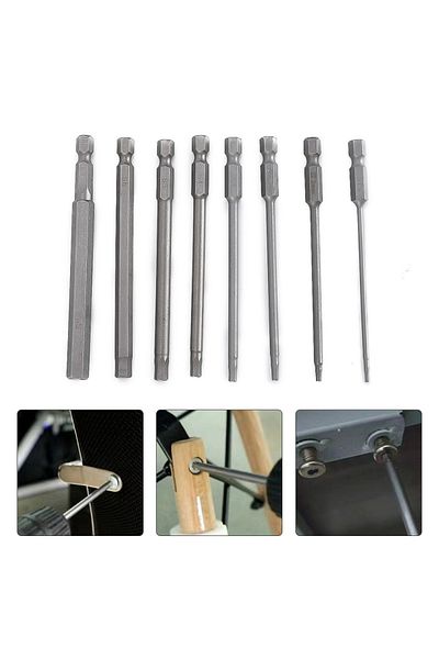 DAZZLEEX 8pcs Hex Head Allen Wrench Drill Bits Set 100mm SAE Metric Allen Electric Hexagonal Bit Screwdri...