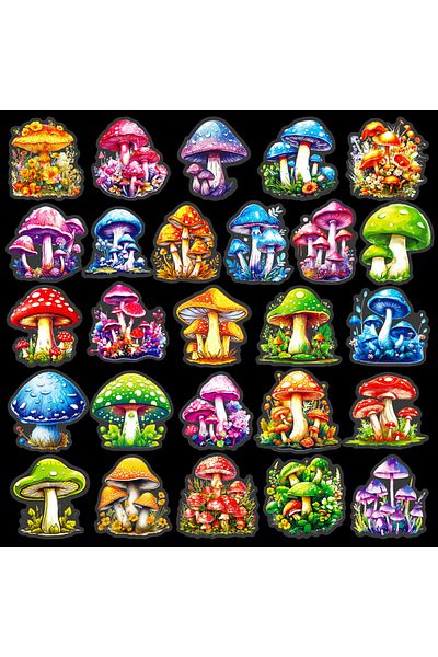 Choice 50 PCS Various Mushroom PET Stickers Creative Mushroom Theme Decorative Stickers Waterproof Retro...