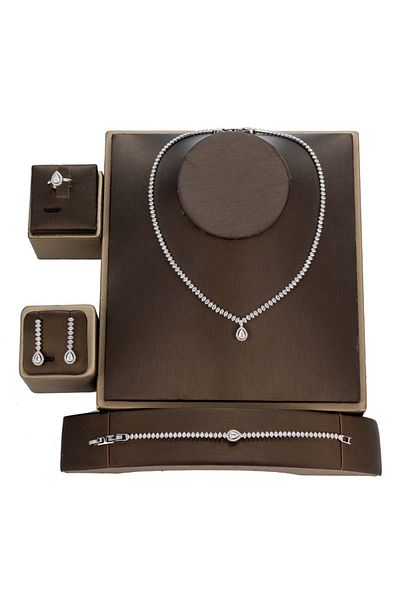 Choice WHITE 41cm resizable white gold Jewelry Set HADIYANA Classic Shinning Bridal Wedding Earrings Neckla