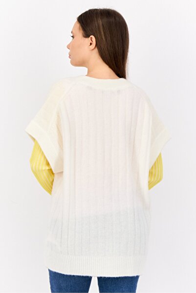 Esprit Women Oversized Fit V Neck Knitted Sweaters, White