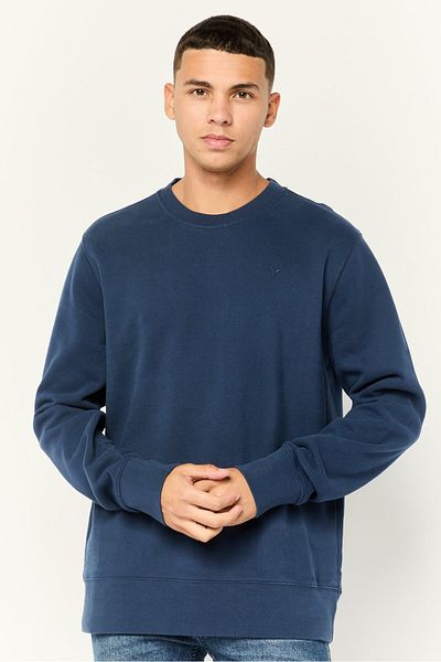 AMERICAN EAGLE Men Crew Neck Embroidered Logo Long Sleeves Sweatshirt, Navy