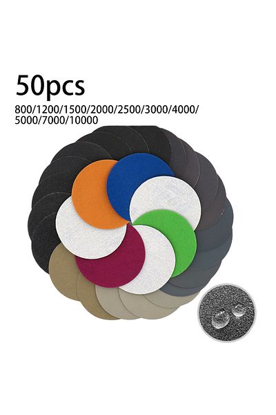 Choice 50pcs 3inch Sanding Discs Water Sandpaper 75mm Back Flocked Sandpaper Hook And Loop 800-10000 Gri...