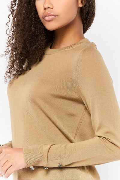 Michael Kors Women Crew Neck Long Sleeve Solid Sweater, Tan