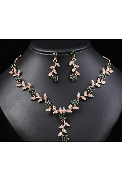 Choice Gold-plated dark green diamond Factory Direct Supply European and American Necklace Set Bride Retro