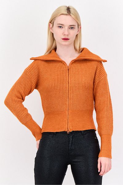 PİNK ROSE Women Turtle Neck Knitted Sweater, Orange Rust
