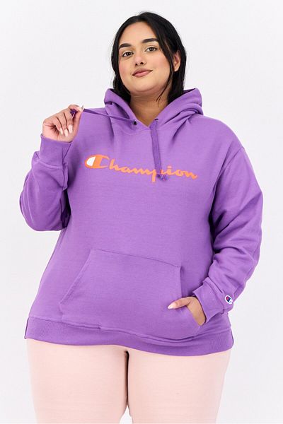 Champion Women Plus Size Long Sleeves Outdoor Hoodies, Purple