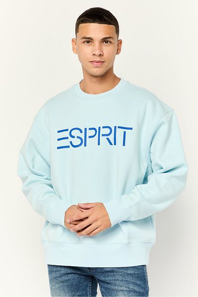 Esprit Men Crew Neck Long Sleeves Brand Logo Sweatshirts, Light Blue