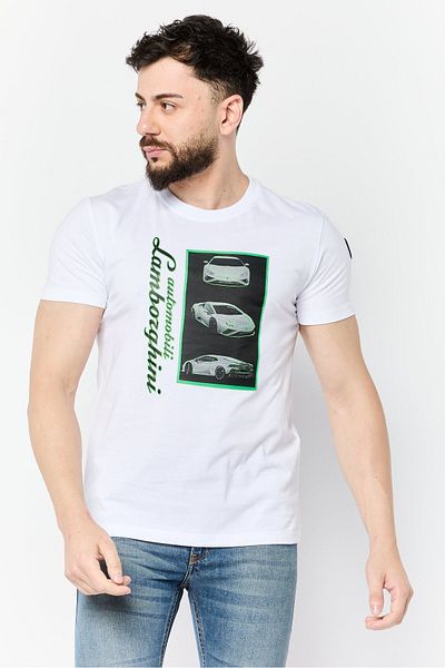 Lamborghini Men Crew Neck Graphic Print T-Shirt, White