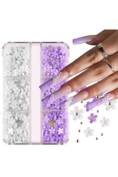 NAILFYOU صندوق واحد من 6 شبكات ثلاثية الأبعاد من خرزات الأظافر الصغيرة باللون...