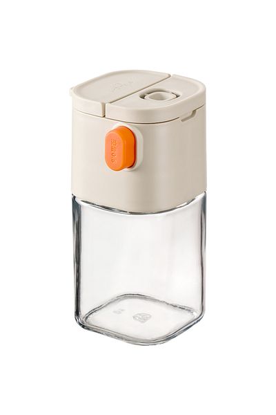 Choice Beige 180ml Multi-Functional Quantitative Seasoning Pot, Press-Type Glass Seasoning Bottle, Kitchen