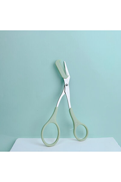 Choice1 مقص تشذيب الحواجب باللون الأخضر الوردي مع مشط مدمج - من الفولاذ المقا...