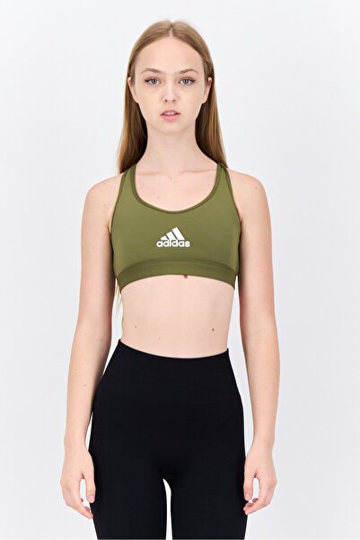 adidas حمالة صدر رياضية مبطنة بشعار العلامة التجارية للنساء، زيتوني