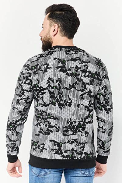 Lamborghini Men Crew Neck Allover Print Long Sleeves Sweatshirt, Grey/Black