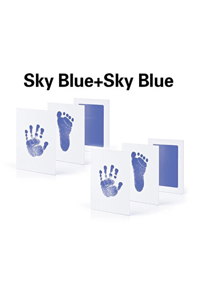 Choice طقم بصمة يد وقدم للأطفال حديثي الولادة باللون الأزرق السماوي، قطعتان/م...