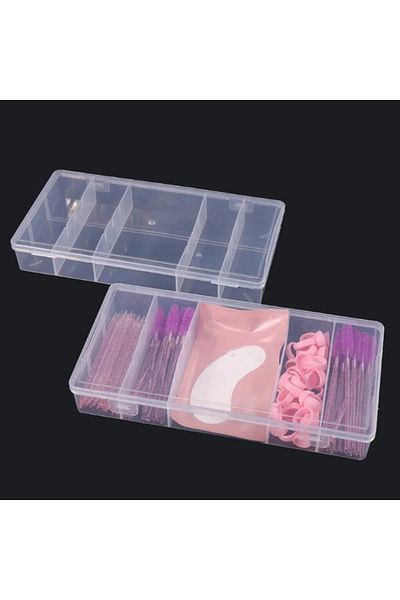 HUAZDS Transparent With Cover Rectangle Vertical 5 Grid Eyelash Extension Tool Storage Box Glue Tweezer ...